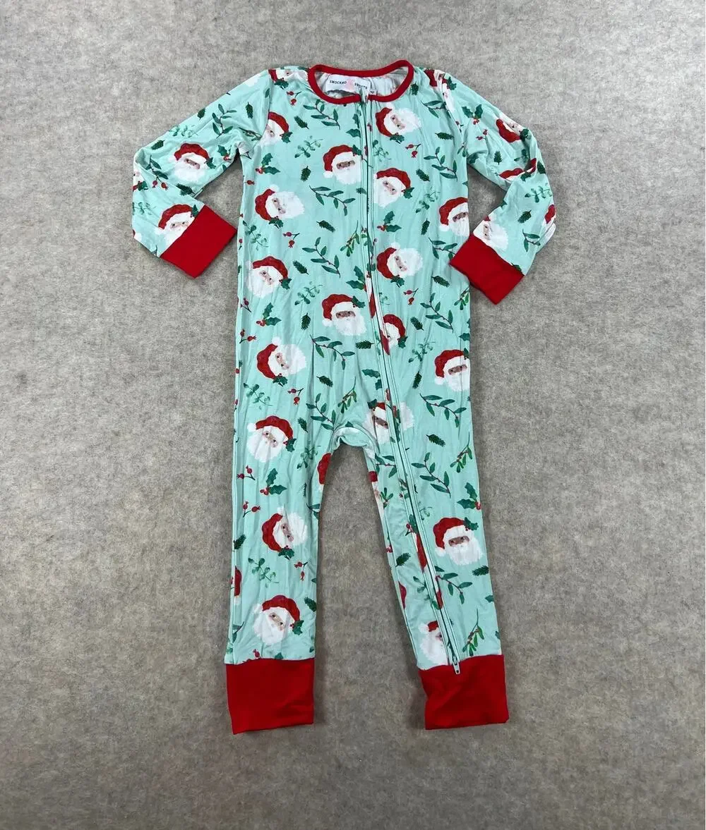 Smocked Sweets Mint Santa Claus Bamboo One Piece Pajama Boys Girls Size 4 NEW